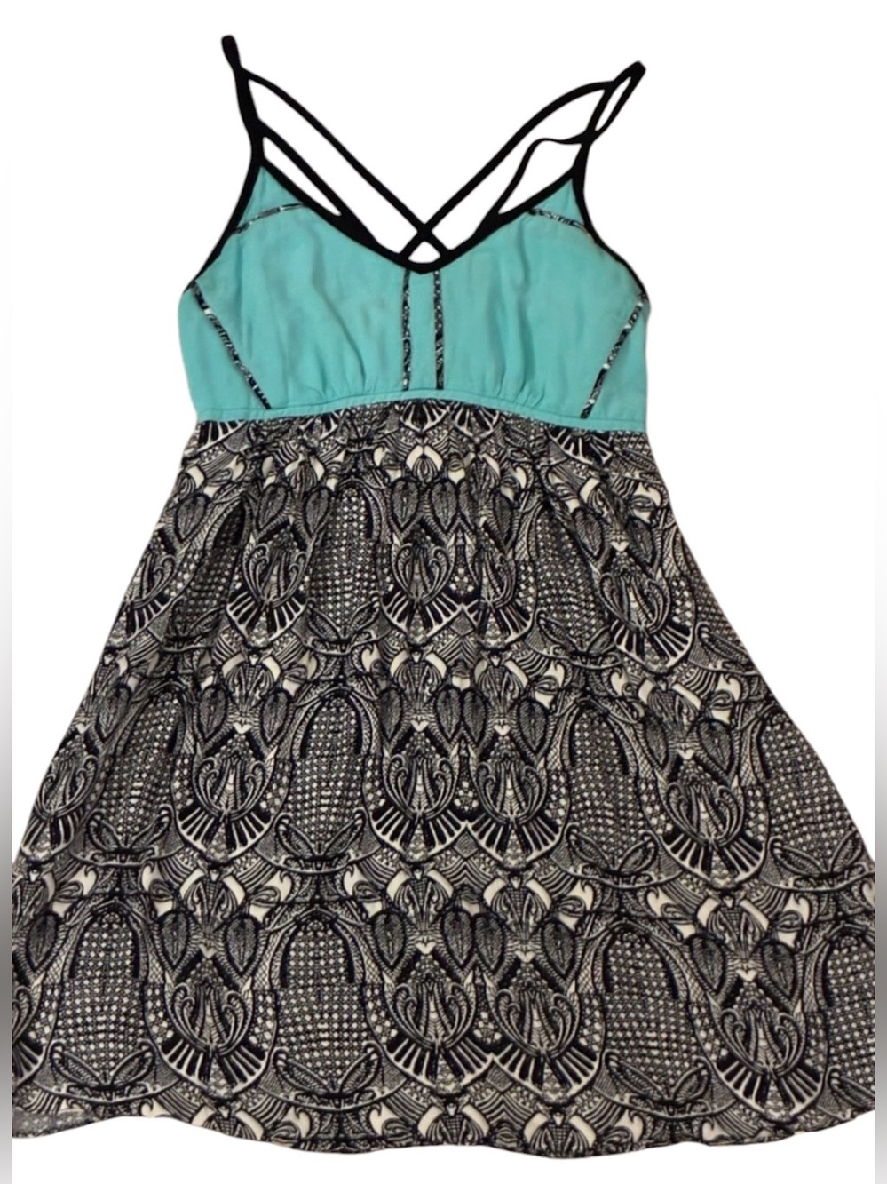 Gentle Fawn Teal Black White Dress Strappy Boho Summer Small